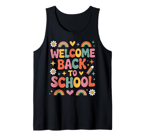 Retro-Welcome Back to School Teacher Appreciation Kids Girls Tank Top von Back To School Retro Teacher Student Daisy Rainbow