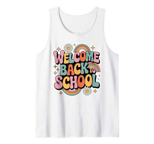 Retro-Welcome Back to School Teacher Appreciation Kids Girls Tank Top Retro-Welcome Back to School Teacher Appreciation Kids Girls Tank Top von Back To School Retro Teacher Student Daisy Rainbow