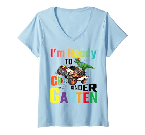 Damen I'm Ready to Crush Kindergarten Boys Back to School Dinosaur T-Shirt mit V-Ausschnitt von Back To School Shirts,Dinosaur Kindergarten Shirt
