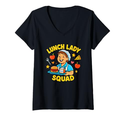 Damen Lunch Lady Squad Lustiges Schulküchen-Cafeteria-Personal T-Shirt mit V-Ausschnitt von Back To School Shirts By HustlaGirl