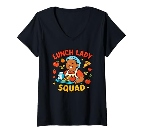 Damen Lunch Lady Squad Lustiges Schulküchen-Cafeteria-Personal T-Shirt mit V-Ausschnitt von Back To School Shirts By HustlaGirl
