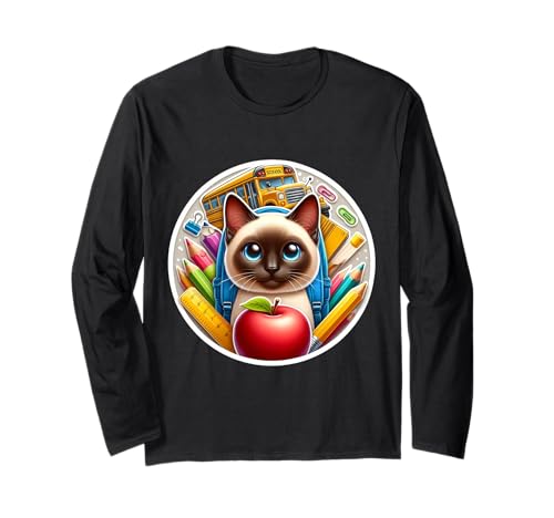 Siamesische Katze, Jungen, Mädchen, Schüler, Kinder, Besitzer Langarmshirt Siamesische Katze, Jungen, Mädchen, Schüler, Kinder, Besitzer Langarmshirt von Back To School Siamese Cat Products