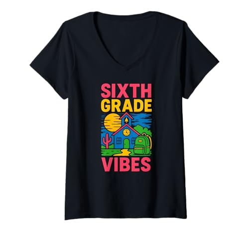 Damen „Back To School Sixth Grade Vibes“, süßes Lehrer-Outfit für Damen T-Shirt mit V-Ausschnitt von Back To School Teacher Must Haves Happy Outfits