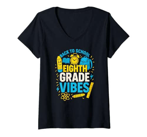 Damen Back To School Achte Klasse Vibes Süße Mädchen am ersten Tag T-Shirt mit V-Ausschnitt Damen Back To School Achte Klasse Vibes Süße Mädchen am ersten Tag T-Shirt mit V-Ausschnitt von Back To School Teacher Must Haves Happy Outfits