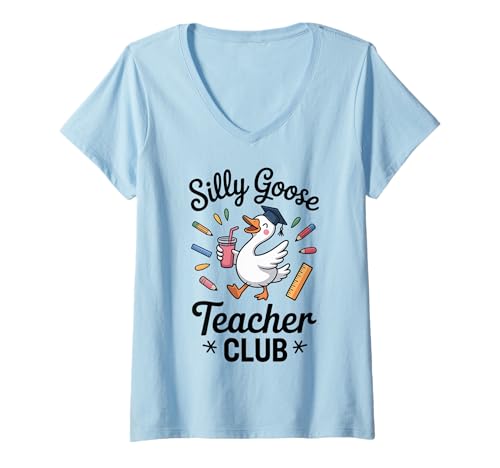 Damen Silly Goose Lehrerclub T-Shirt mit V-Ausschnitt von Back To School Teachers