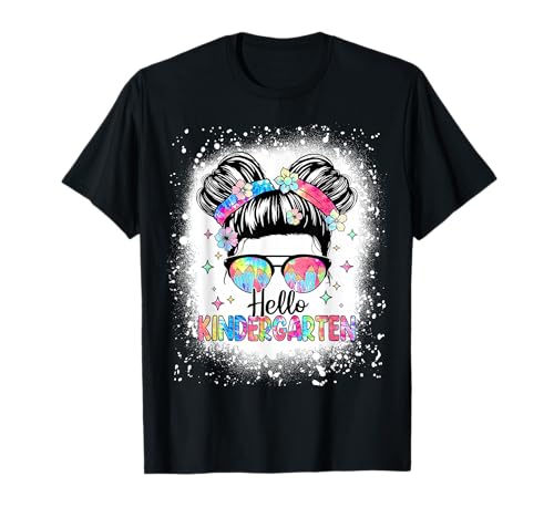 Hallo Kindergarten, süßes, unordentliches Bun, Mädchen, Kinder, zurück zur Schule T-Shirt Hallo Kindergarten, süßes, unordentliches Bun, Mädchen, Kinder, zurück zur Schule T-Shirt von Back To School Team First Day Of