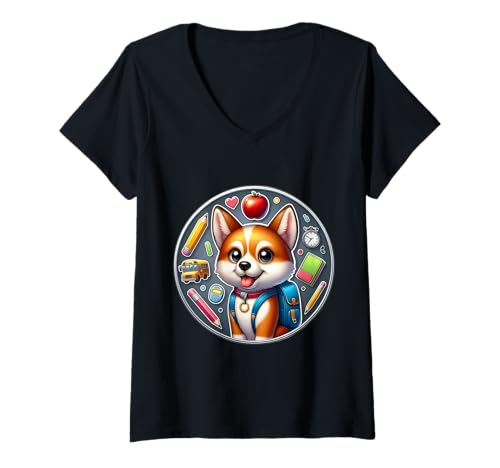 Damen Back To School Spielzeug Fox Terrier Hund Jungen Mädchen Besitzer Student T-Shirt mit V-Ausschnitt Damen Back To School Spielzeug Fox Terrier Hund Jungen Mädchen Besitzer Student T-Shirt mit V-Ausschnitt von Back To School Toy Fox Terrier Dog Products