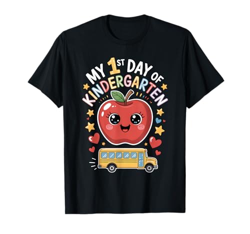 Mein erster Tag des Kindergartens Schulbus Apple Kids Mädchen Junge T-Shirt Mein erster Tag des Kindergartens Schulbus Apple Kids Mädchen Junge T-Shirt von Back To School my first day of kindergarten