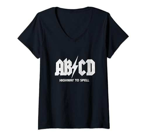 Damen Jungen Mädchen Lehrer ABCD Highway To Spell Teacher & Student T-Shirt mit V-Ausschnitt von Back To School