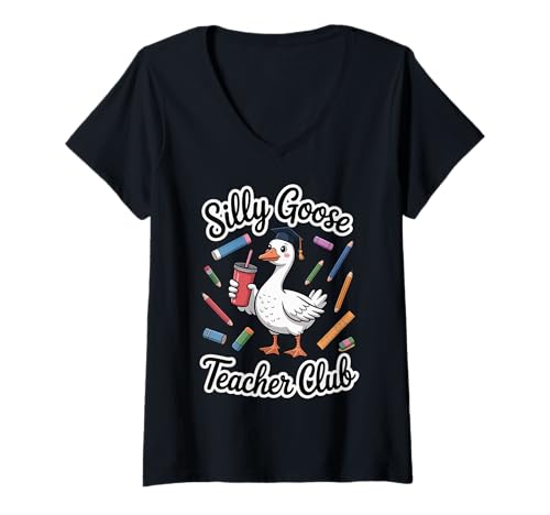 Damen Silly Goose Lehrerclub T-Shirt mit V-Ausschnitt von Back To Shool Teachers