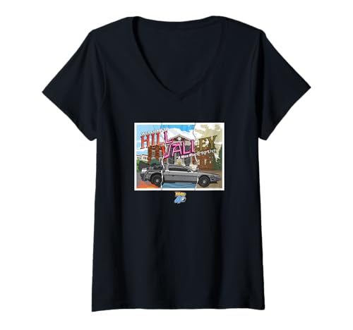 Damen Back To The Future 40th Anniversary Hill Valley Time Machine T-Shirt mit V-Ausschnitt Damen Back To The Future 40th Anniversary Hill Valley Time Machine T-Shirt mit V-Ausschnitt von Back To The Future