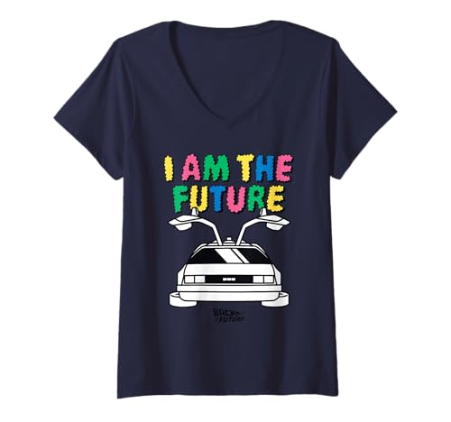 Damen Back To The Future I Am The Future Retro Time Machine T-Shirt mit V-Ausschnitt von Back To The Future