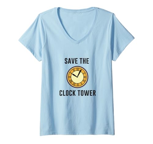 Damen Back To The Future Save The Clock Tower Text T-Shirt mit V-Ausschnitt Damen Back To The Future Save The Clock Tower Text T-Shirt mit V-Ausschnitt von Back To The Future