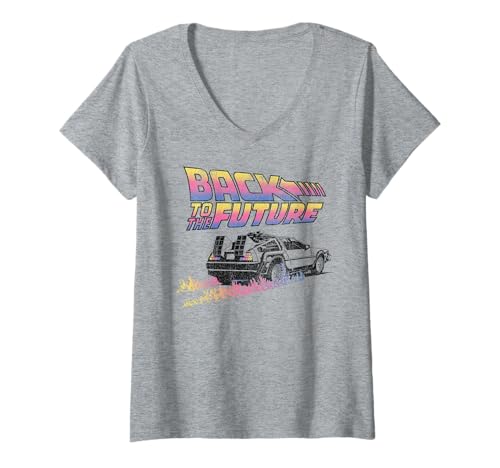 Damen Zurück in die Zukunft DeLorean Flames T-Shirt mit V-Ausschnitt von Back To The Future
