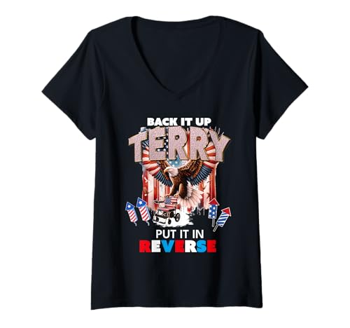 Damen Lustig, Back-Up-Frottee, legen Sie es in umgekehrtes Feuerwerk 4. Juli T-Shirt mit V-Ausschnitt Damen Lustig, Back-Up-Frottee, legen Sie es in umgekehrtes Feuerwerk 4. Juli T-Shirt mit V-Ausschnitt von Back Up Terry Put it in reverse Happy 4th of July