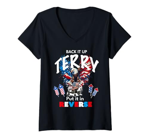 Damen Lustig, Back-Up-Frottee, legen Sie es in umgekehrtes Feuerwerk 4. Juli T-Shirt mit V-Ausschnitt Damen Lustig, Back-Up-Frottee, legen Sie es in umgekehrtes Feuerwerk 4. Juli T-Shirt mit V-Ausschnitt von Back Up Terry Put it in reverse Happy 4th of July