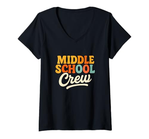 Damen Middle School Crew, Retroteam, Vintage-Stil, groovige Vibes T-Shirt mit V-Ausschnitt von Back to Class Apparel
