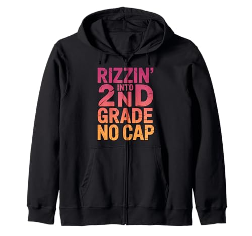 2. Klasse: Zurück zur Schule, Rizzin steht hinter Jungen und Mädchen der 2. Klasse Kapuzenjacke von Back to School 2nd Grade Boys Girls Rizz Tees
