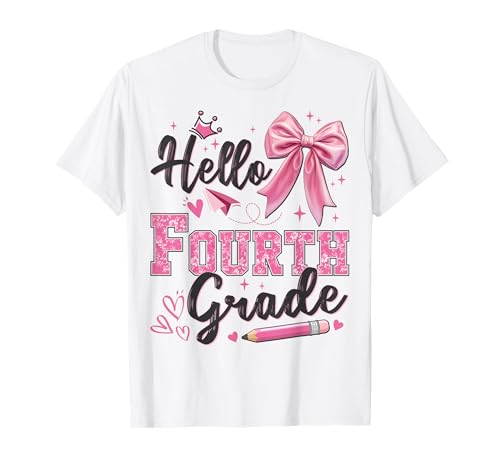 Hallo, vierte Klasse, erster Schultag, Kokette, Lehrerin, Mädchen T-Shirt Hallo, vierte Klasse, erster Schultag, Kokette, Lehrerin, Mädchen T-Shirt von Back to School 4th Grade Coquette Teacher & Girl