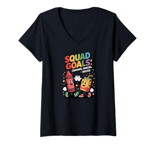 Damen Squad Goals Buntstifte Snacks Recess Lustige Kinder T-Shirt mit V-Ausschnitt von Back to School Apparel Gifts by Anastasia