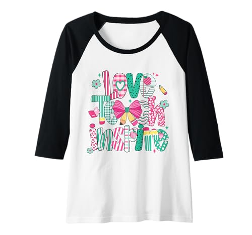 Damen Love Teach Inspire Süßes Lehrerhemd mit Schleife und Apfelkunst Raglan von Back to School Cute Aesthetic Teacher Outfit Tee