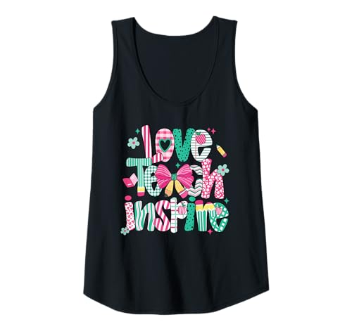Damen Love Teach Inspire Süßes Lehrerhemd mit Schleife und Apfelkunst Tank Top von Back to School Cute Aesthetic Teacher Outfit Tee