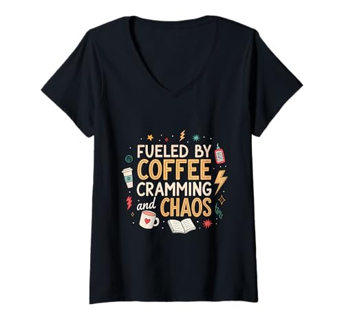 Damen Lustiges T-Shirt für Prüfungen, Lehrer, College und Studium T-Shirt mit V-Ausschnitt von Back to School Design for Book Nerds