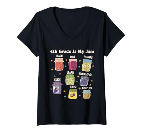 Damen 4. Klasse Ist My Jam Cute Lehrerin Wieder in der Schule T-Shirt mit V-Ausschnitt Damen 4. Klasse Ist My Jam Cute Lehrerin Wieder in der Schule T-Shirt mit V-Ausschnitt von Back to School Designs
