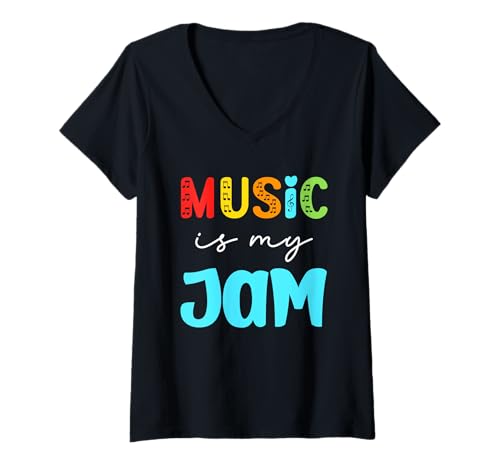 Damen Music is My Jam Lustiger Musiklehrer Back to School T-Shirt mit V-Ausschnitt Damen Music is My Jam Lustiger Musiklehrer Back to School T-Shirt mit V-Ausschnitt von Back to School Designs
