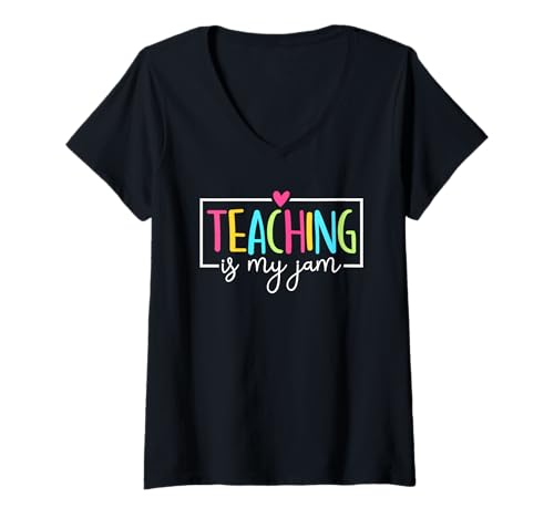 Damen Teaching is My Jam Lustiges Lehrerteam geht Wieder zur Schule T-Shirt mit V-Ausschnitt Damen Teaching is My Jam Lustiges Lehrerteam geht Wieder zur Schule T-Shirt mit V-Ausschnitt von Back to School Designs