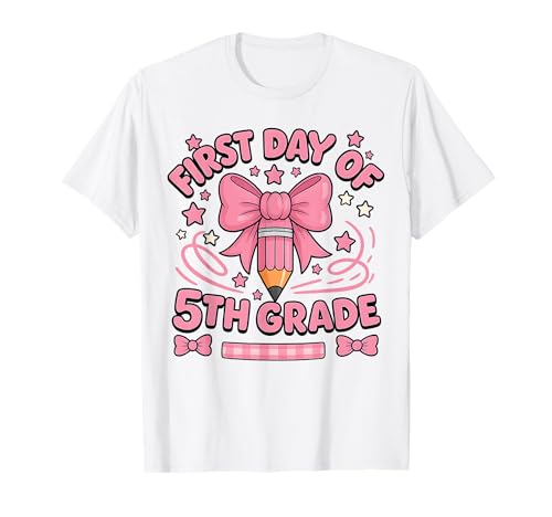 Erster Schultag in der 5. Klasse, Pink Pencil Bow Girl Back to School T-Shirt Erster Schultag in der 5. Klasse, Pink Pencil Bow Girl Back to School T-Shirt von Back to School Gifts for 5th Grade Girls