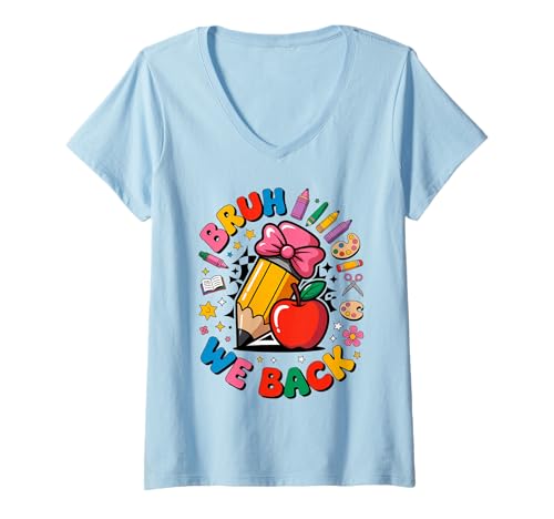 Damen Bruh We Back Back to School Teacher Student Pencil Art T-Shirt mit V-Ausschnitt Damen Bruh We Back Back to School Teacher Student Pencil Art T-Shirt mit V-Ausschnitt von Back to School Pencil Art Kids Fun