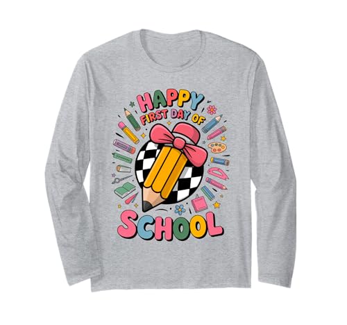 Lustiger Happy First Day of School Kids Back to School Fun Langarmshirt Lustiger Happy First Day of School Kids Back to School Fun Langarmshirt von Back to School Pencil Art Kids Fun