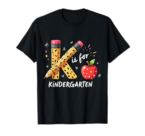 K is for Kindergarten Teacher Leopard Back to School Kinder T-Shirt von Back to School Preschool Kids Funny Apparel Co.