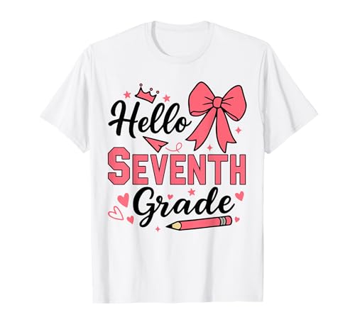 Hallo Mädchen aus der 7. Klasse am ersten Schultag, pinkfarbene Kokettenschleife T-Shirt Hallo Mädchen aus der 7. Klasse am ersten Schultag, pinkfarbene Kokettenschleife T-Shirt von Back to School Seventh Grade Teacher & Girls