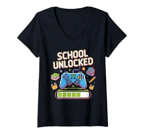 Damen Lustiges Zitat Schule freigeschaltet Gamer Student Back To School Fun T-Shirt mit V-Ausschnitt Damen Lustiges Zitat Schule freigeschaltet Gamer Student Back To School Fun T-Shirt mit V-Ausschnitt von Back to School Student School Unlocked Gamer