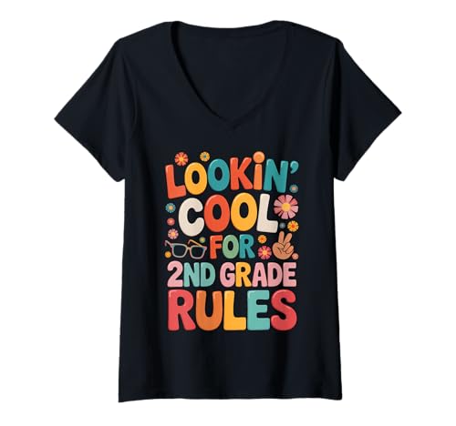 Damen Sieht cool aus für die 2. Klasse zurück in die Schule T-Shirt mit V-Ausschnitt Damen Sieht cool aus für die 2. Klasse zurück in die Schule T-Shirt mit V-Ausschnitt von Back to School Tees Gifts 2nd Grade