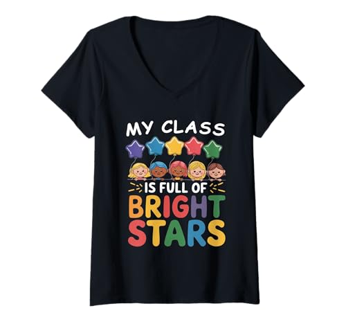 Damen Zurück in die Schule, Meine Klasse ist voller Heller Sterne Lehrer 2025 T-Shirt mit V-Ausschnitt Damen Zurück in die Schule, Meine Klasse ist voller Heller Sterne Lehrer 2025 T-Shirt mit V-Ausschnitt von Back to school 2025 : Kids Teacher Apparel
