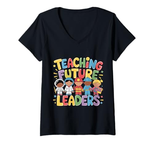 Damen Zurück in die Schule, Teaching Future Leaders Teacher 2025 T-Shirt mit V-Ausschnitt Damen Zurück in die Schule, Teaching Future Leaders Teacher 2025 T-Shirt mit V-Ausschnitt von Back to school 2025 : Kids Teacher Apparel
