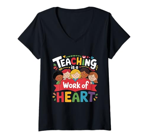 Damen Zurück in die Schule, Unterrichten ist eine Arbeit von Heart Teacher 2025 T-Shirt mit V-Ausschnitt Damen Zurück in die Schule, Unterrichten ist eine Arbeit von Heart Teacher 2025 T-Shirt mit V-Ausschnitt von Back to school 2025 : Kids Teacher Apparel