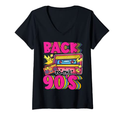 Damen 90er Jahre Outfit Party und Mottoparty Kostüm Damen Herren T-Shirt mit V-Ausschnitt von Back to the 90s Outfit Accessories