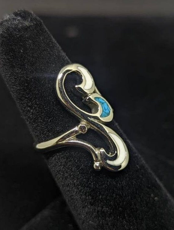Versilberter Statement Ring. Wunderschöner Ring Mit Inlay Detail von BackRoadCharm