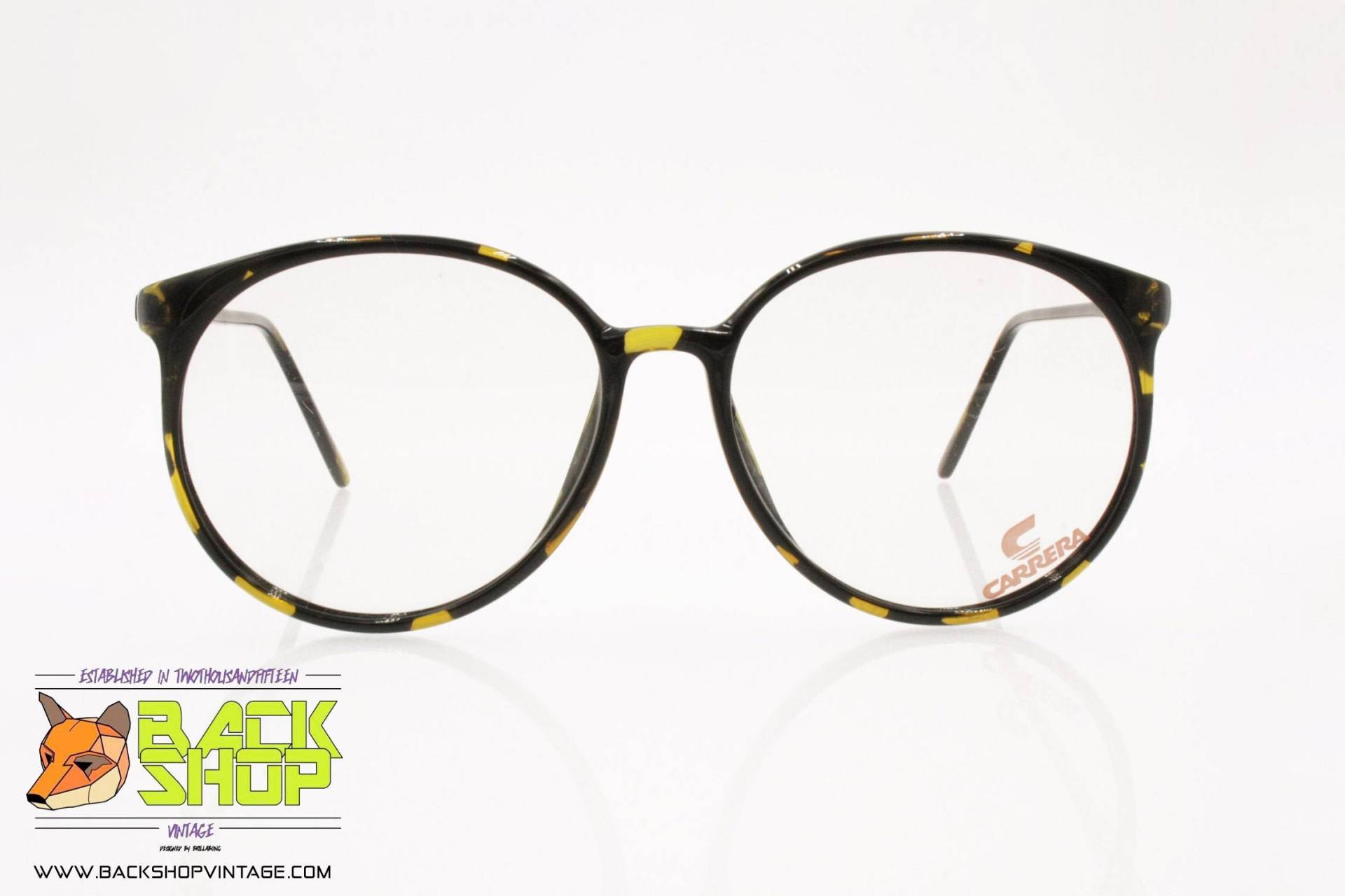 Carrera Mod. 5354 61 Vintage Brillengestell Rund/Kreis, Gelbe Schildpatt Optyl Acetat, New Old Stock von BackShopVintage