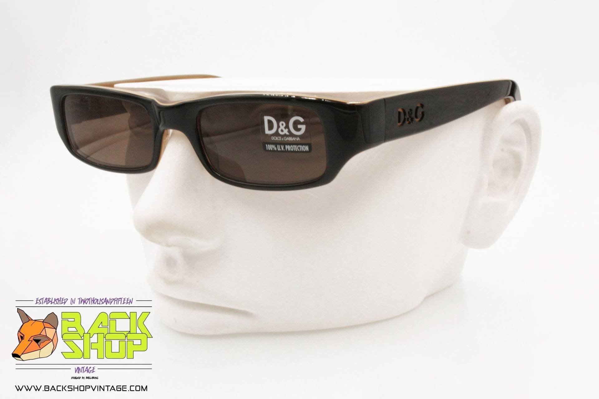 Dolce & Gabbana Mod. 2014 295, Vintage Sonnenbrille Rechteckig Schwarz Braun, New Old Stock 1990Er Jahre von BackShopVintage