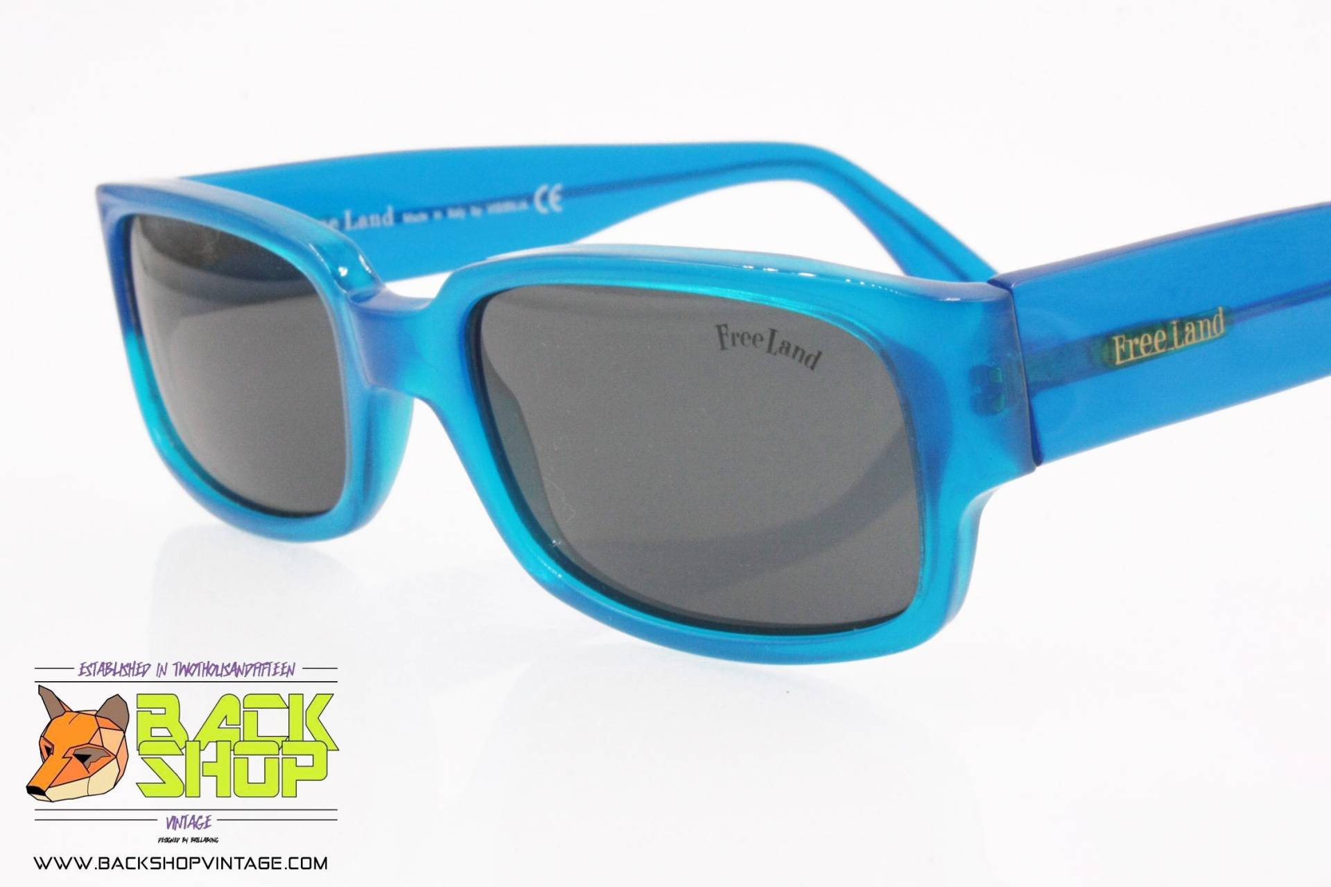 Free Land Mod. Fl 631 192, Vintage Rechteckige Sonnenbrille, Total Blau, New Old Stock von BackShopVintage