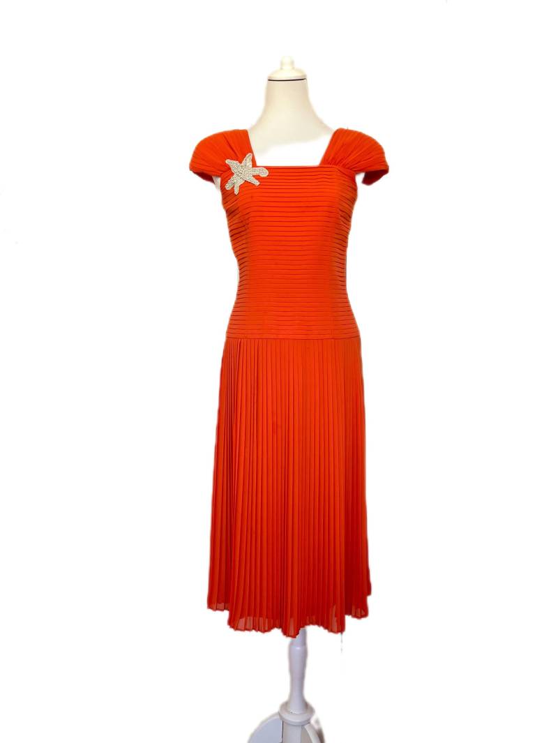 Abendkleid Fink Modell Perlen Orange Vintage 80Er von BackToFutureFashion