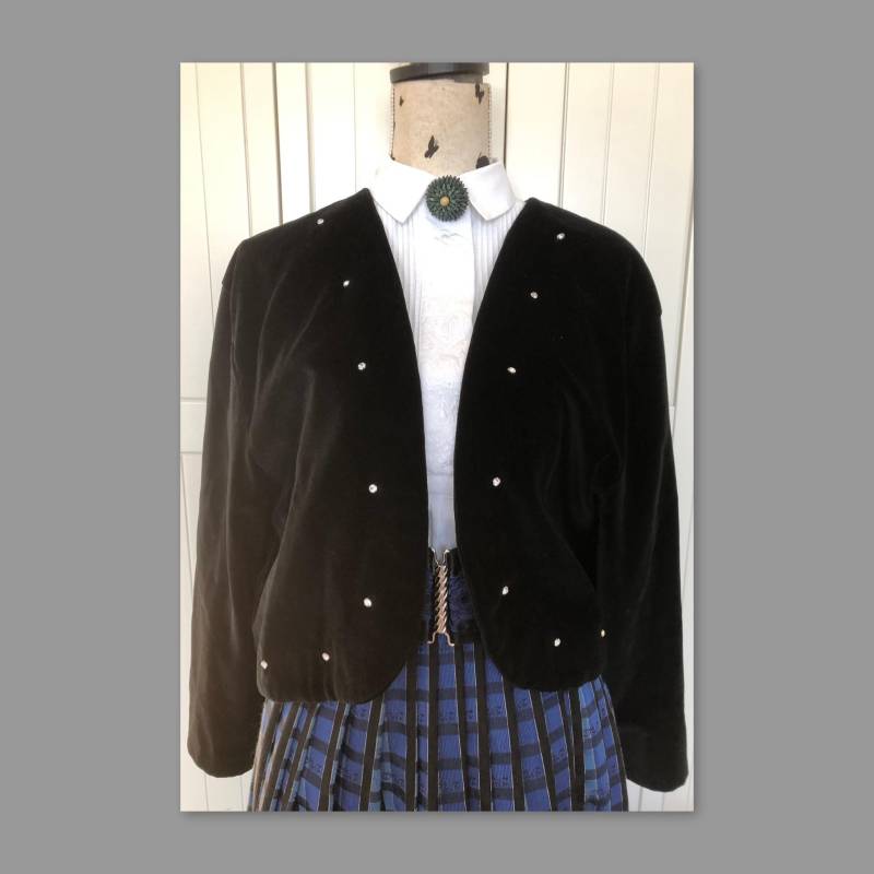 Blazer Samt Schwarz Swarovski Steine Vintage von BackToFutureFashion
