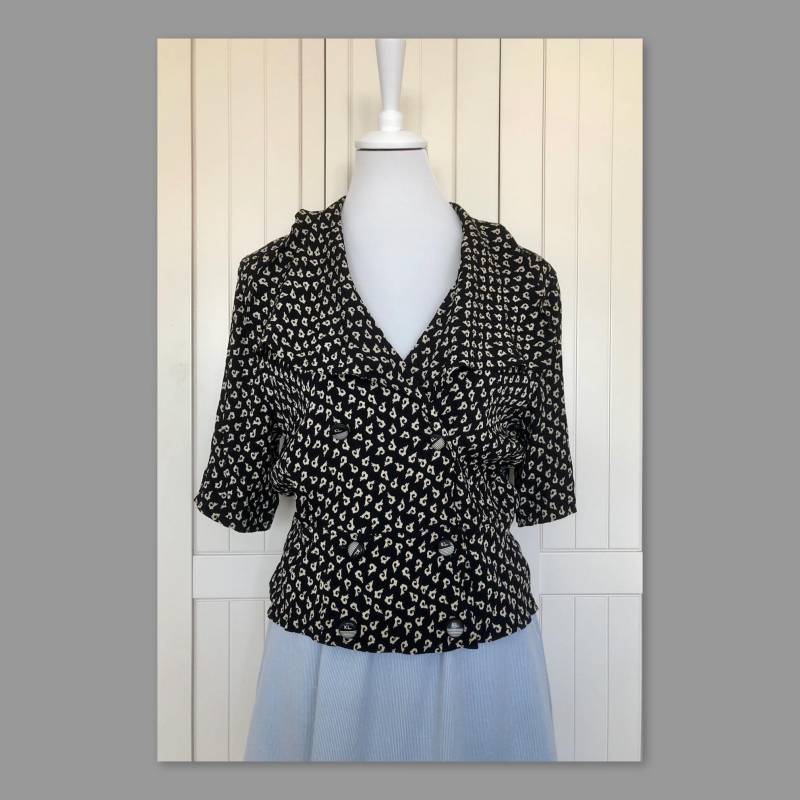 Designer Bluse Karl Lagerfeld Schwarz/Creme Vintage von BackToFutureFashion