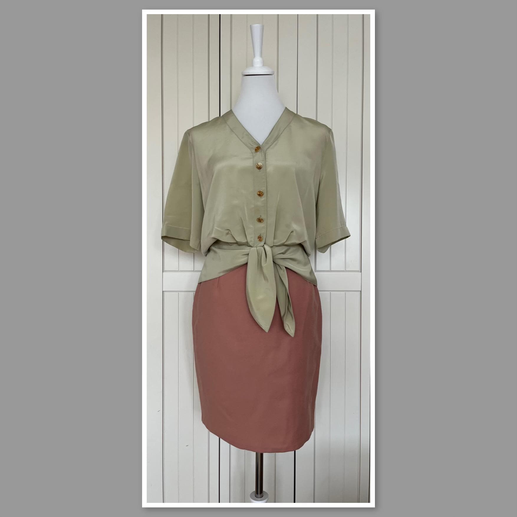 Designer Bluse Louis Féraud Mintgrün Vintage 90Er von BackToFutureFashion