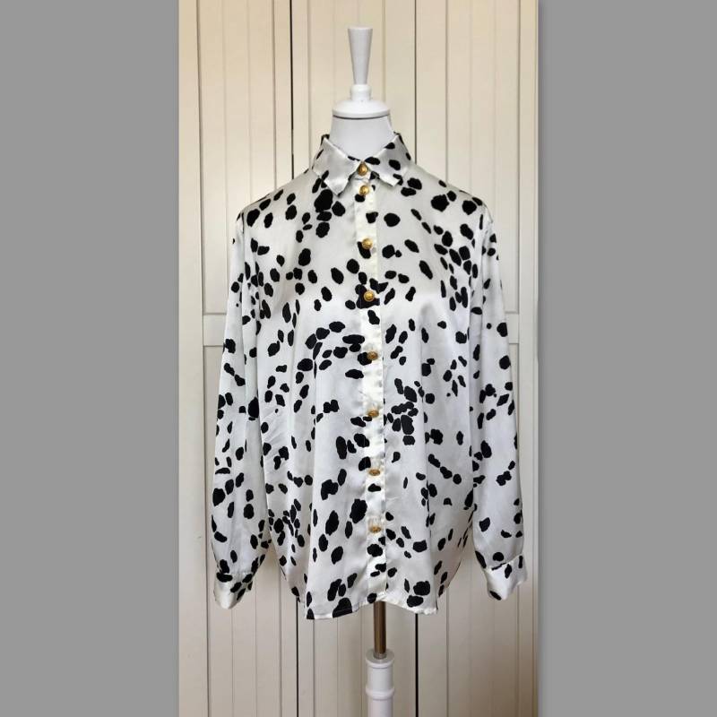 Designer Bluse Louis Féraud Schwarz/Weiß Vintage von BackToFutureFashion